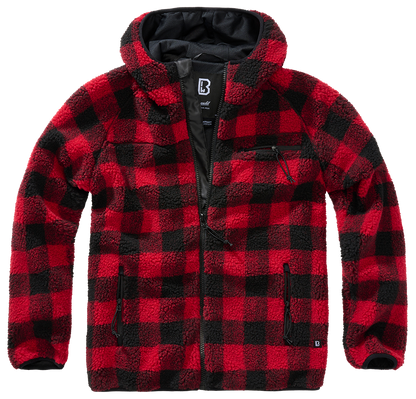 Brandit Hooded Fleece Full Zip Jacket close up red check