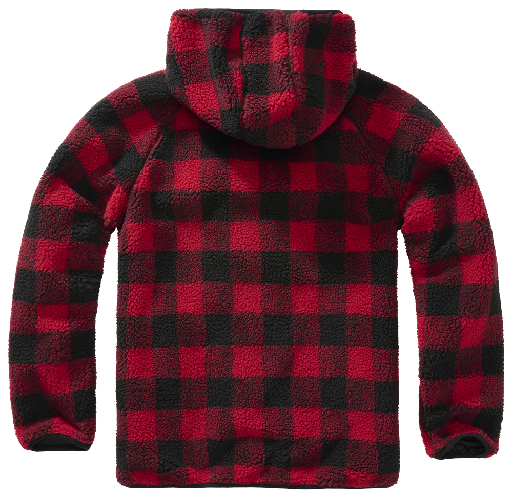 Brandit Hooded Fleece Full Zip Jacket back red checkers