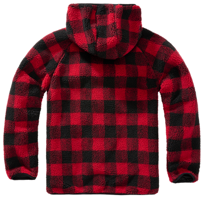 Brandit Hooded Fleece Full Zip Jacket back red checkers