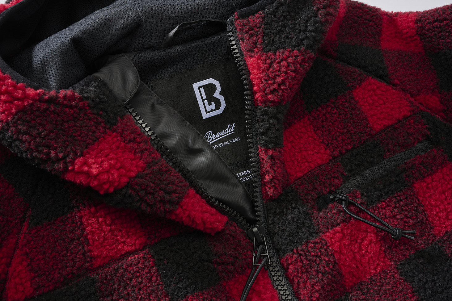 Brandit Hooded Fleece Full Zip Jacket close up checker