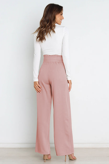 Tie Front Wide Leg Women's Pants pink