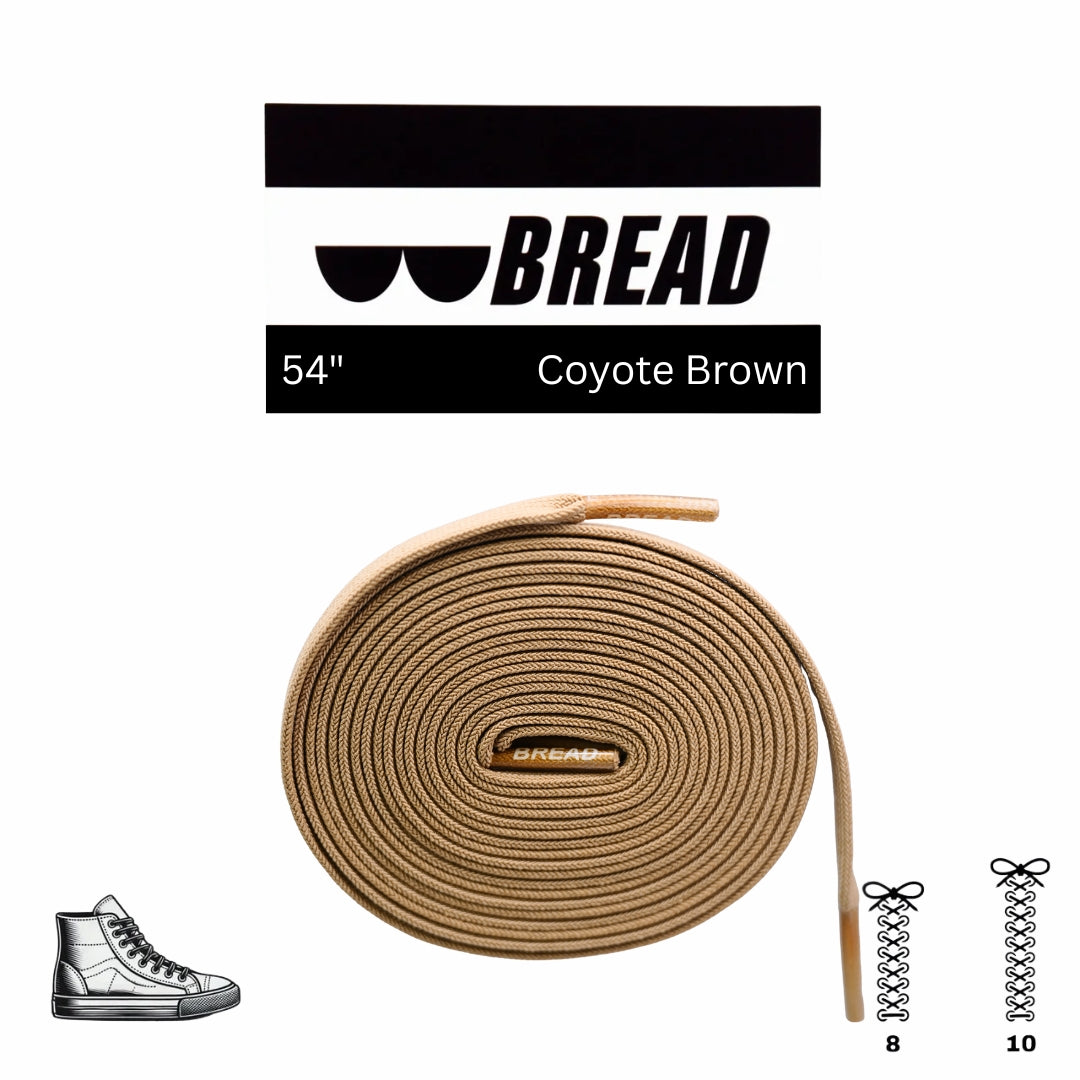 Coyote brown shoelace with 'BREAD' branding on a white background