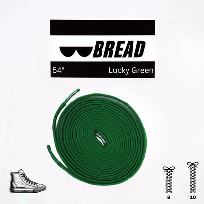 Green shoelace with 'BREAD' branding on a white background