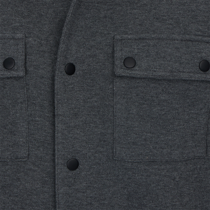 Close-up of a dark gray jacket with button details