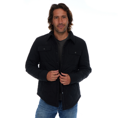 Man wearing a black jacket on a white background