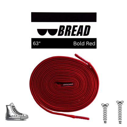 Red shoelace with 'BREAD' branding on a white background
