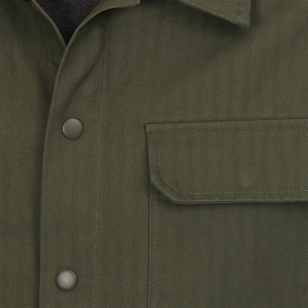 Close-up of a green jacket with buttons and a pocket