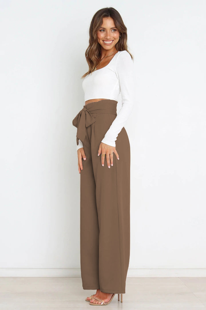 Tie Front Wide Leg Women's Pants brown