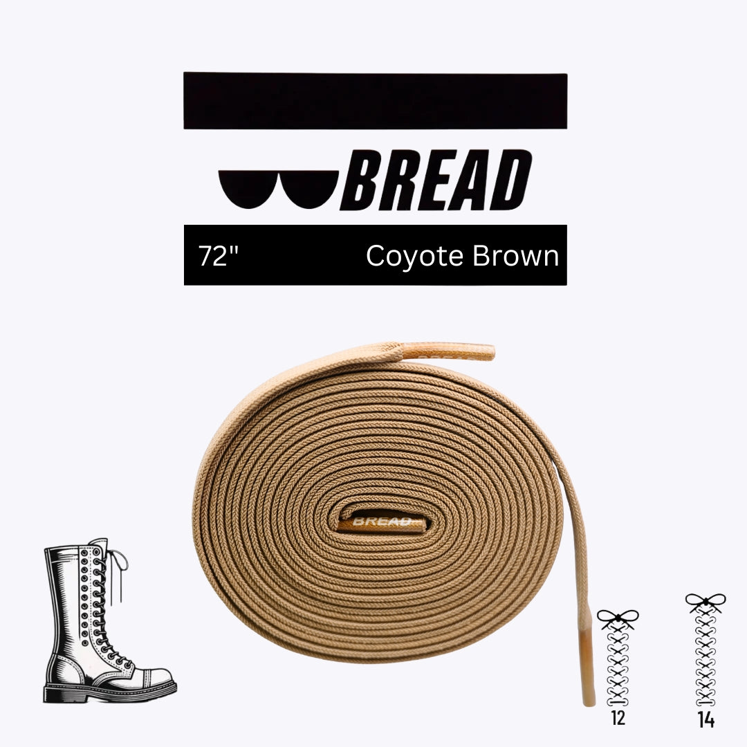 Coyote brown shoelace with 'BREAD' branding on a white background