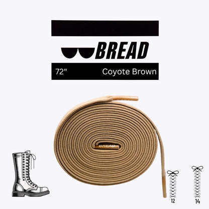 Coyote brown shoelace with 'BREAD' branding on a white background