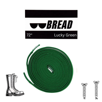 Green shoelace with 'BREAD' branding on a white background