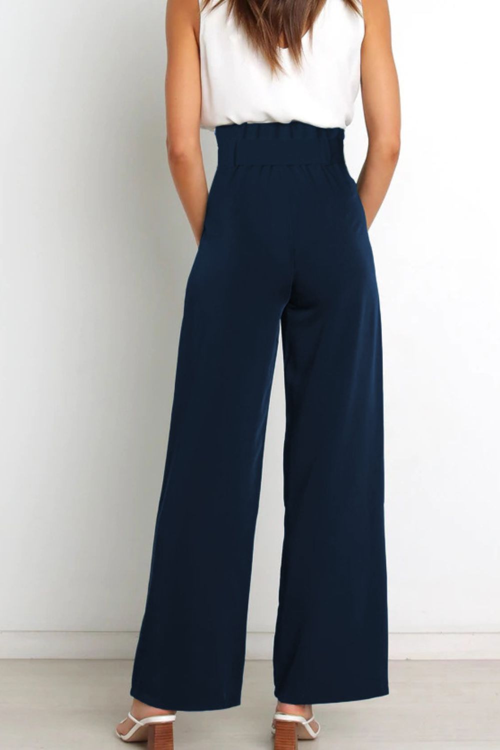 Tie Front Wide Leg Women's Pants blue