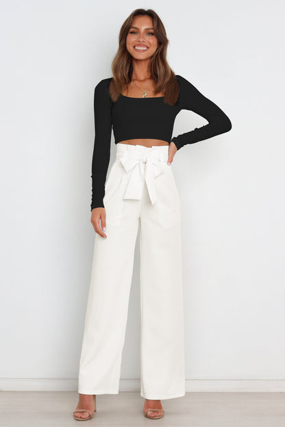 Tie Front Wide Leg Women's Pants white