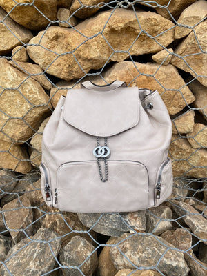 Cream Vegan Leather Backpack product only front view