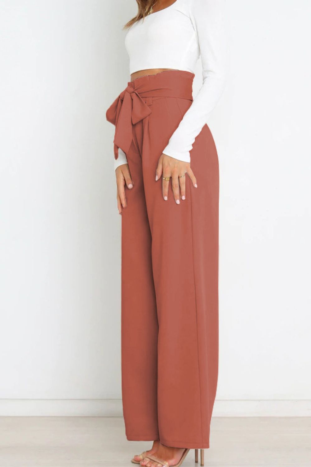 Tie Front Wide Leg Women's Pants orange