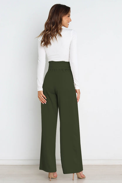 Tie Front Wide Leg Women's Pants green