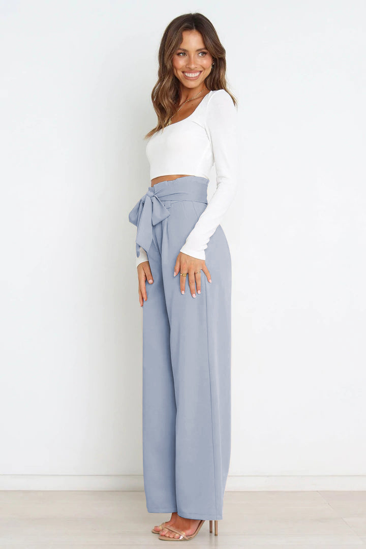 Tie Front Wide Leg Women's Pants blue