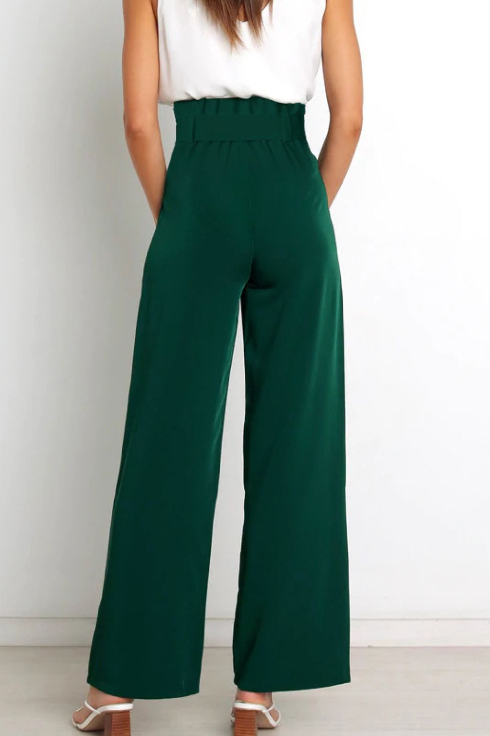 Tie Front Wide Leg Women's Pants green