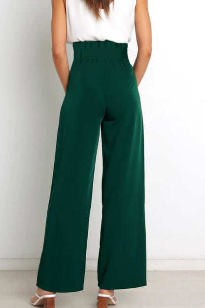 Tie Front Wide Leg Women's Pants green