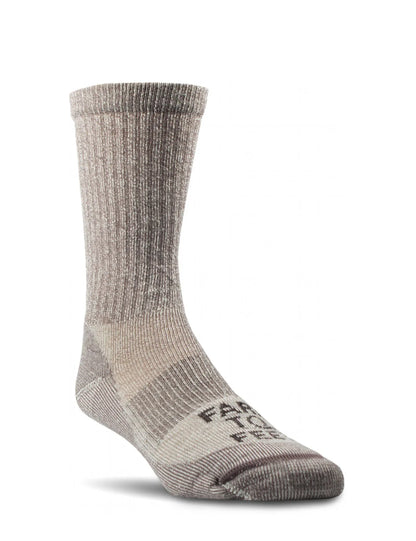 Gray hiking sock with brand logo on a white background