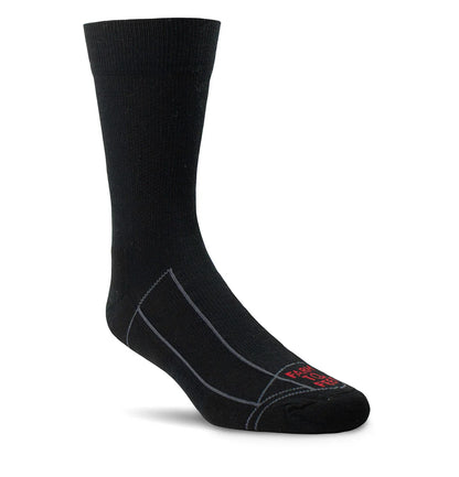 Black sock with a brand logo on a white background