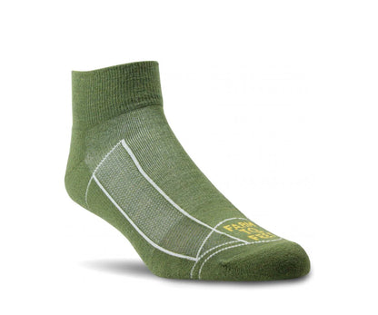 Green sock with white accents on a white background