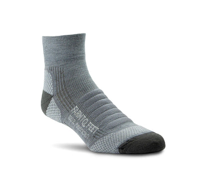 Gray sock with black sole on a white background