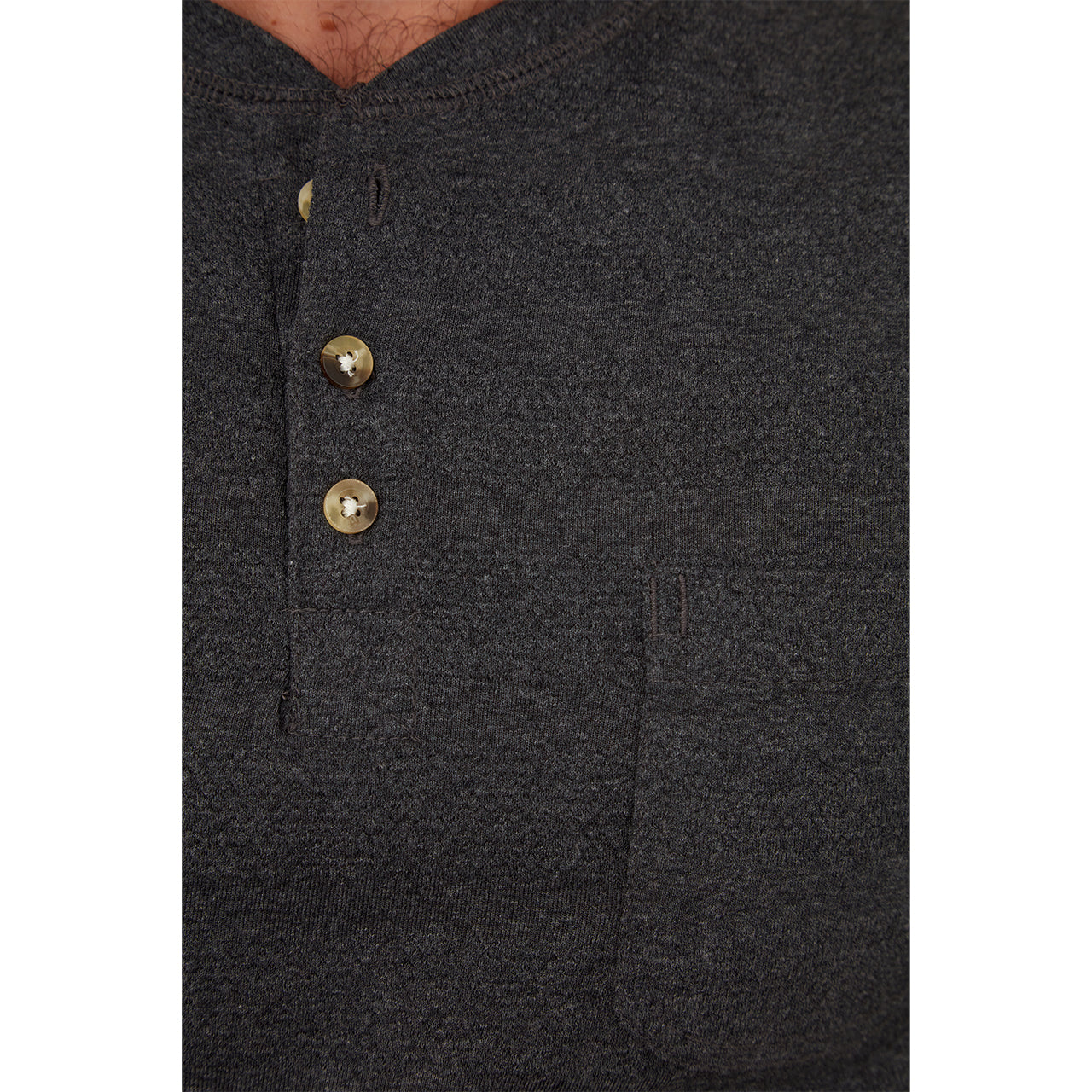 Charcoal Men's Long Sleeve Henley Shirt close up of buttons