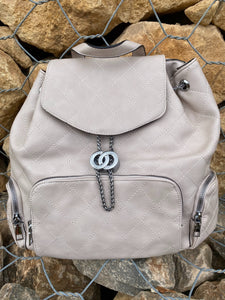 Cream Vegan Leather Backpack product only front view close up