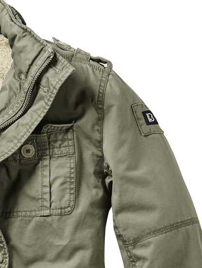 Brandit Sherpa-lined Military Jacket olive green shoulder