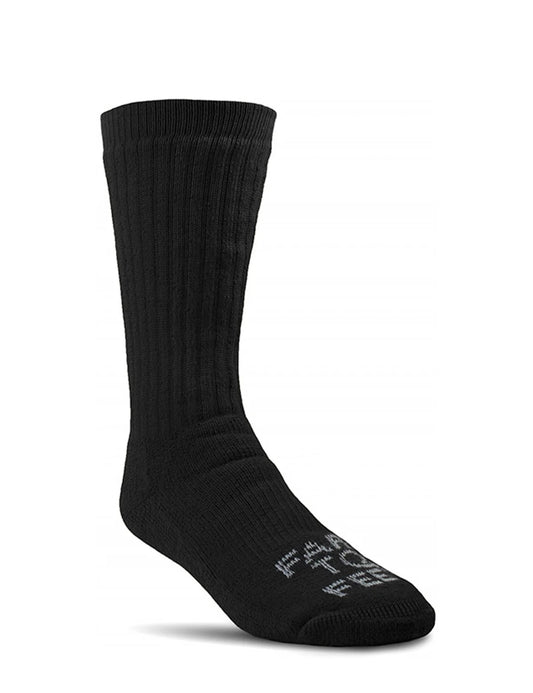 Black sock with text on a white background