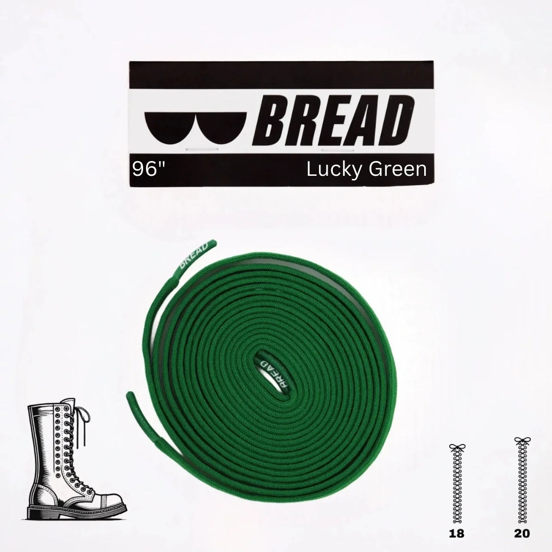 Green shoelace with 'BREAD' branding on a white background
