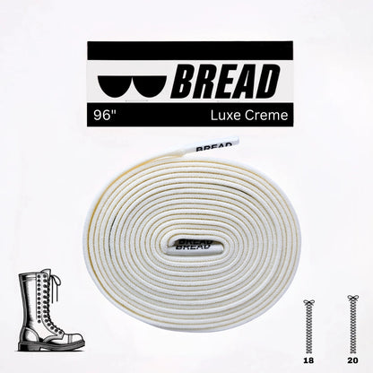 White shoelace with 'BREAD' branding on a white background