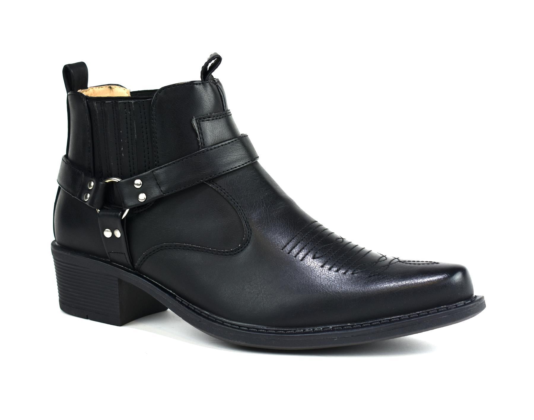 Men's Black Buckle Boots side view two