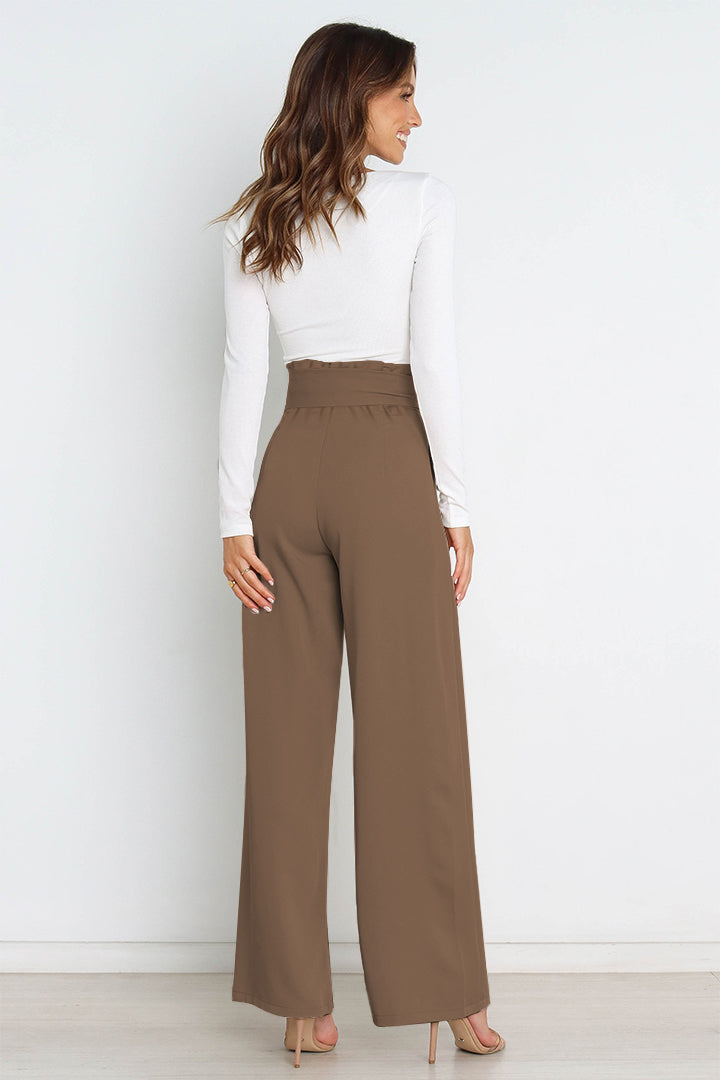 Tie Front Wide Leg Women's Pants brown