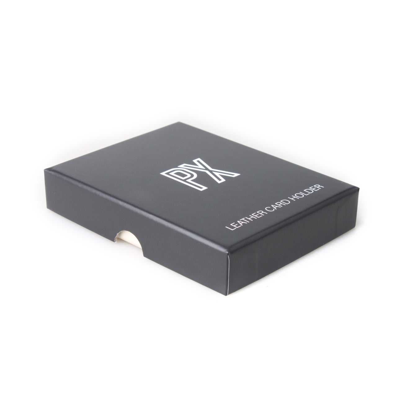 Black box with 'PX' branding and text on a white background