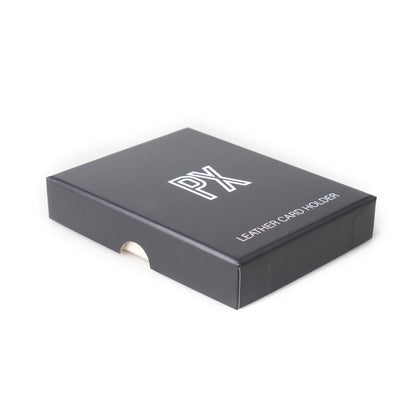 Black box with 'PX' branding and text on a white background