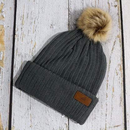 Adult Cotton Cuff with Shepard Pom Cool Gray