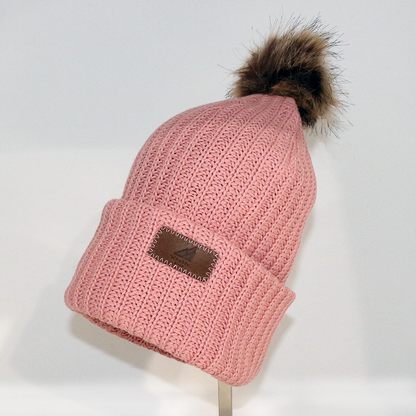 Adult Cotton Cuff with Shepard Pom Rose Tan