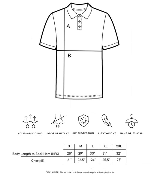 Men's Athletic Lightweight Polo size chart