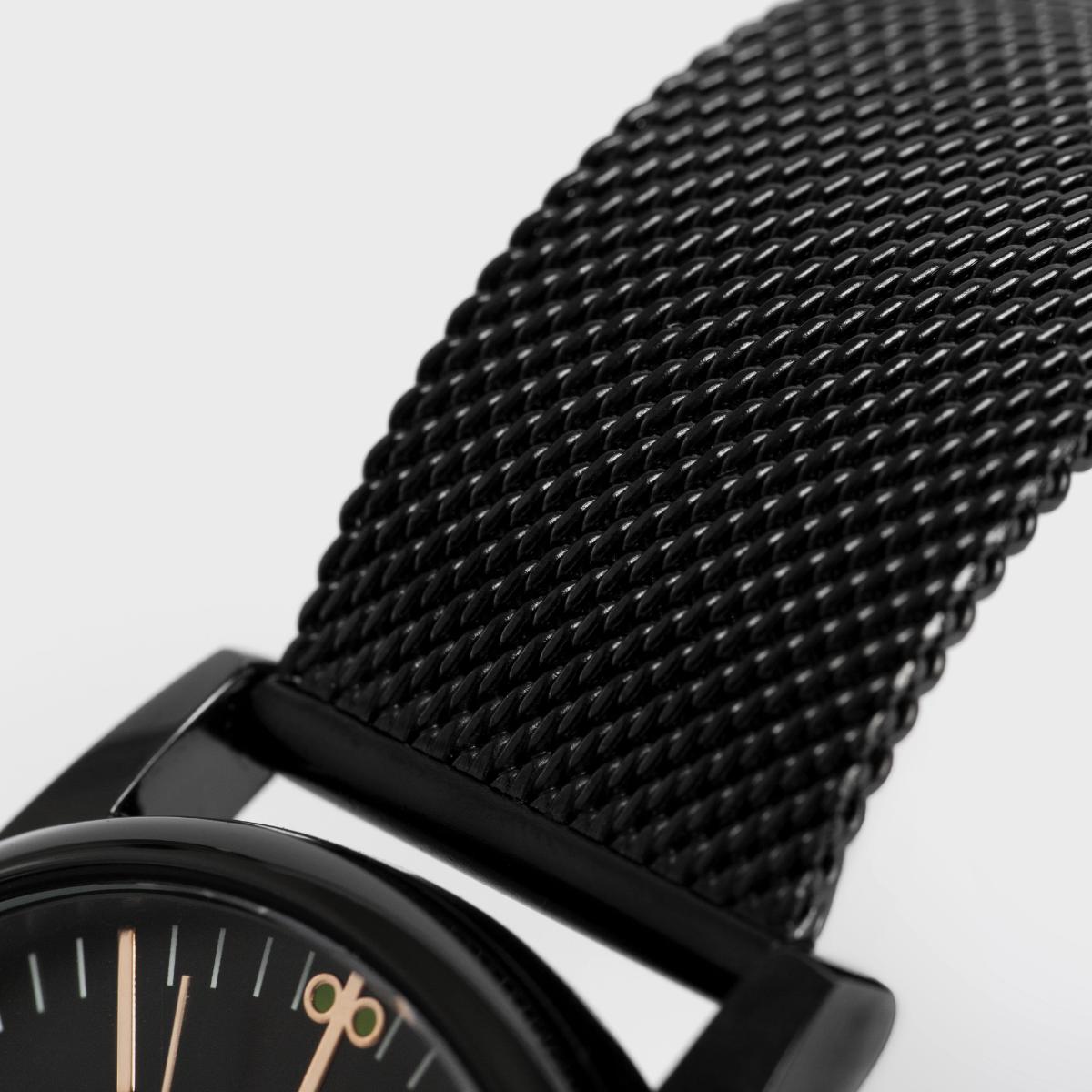 Men's Steel Mesh-Belt Black Wrist Watch 