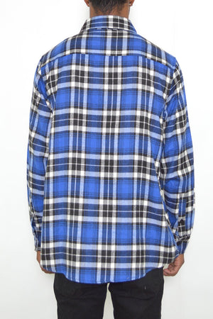 Men's Flannel Button Up Shirt  blue back view