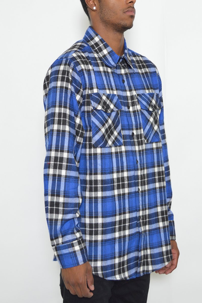 Men's Flannel Button Up Shirt  blue side view
