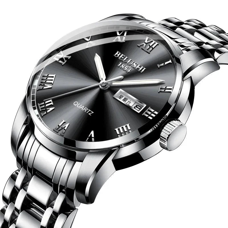 Men's Stainless Steel Business Watch silver and black