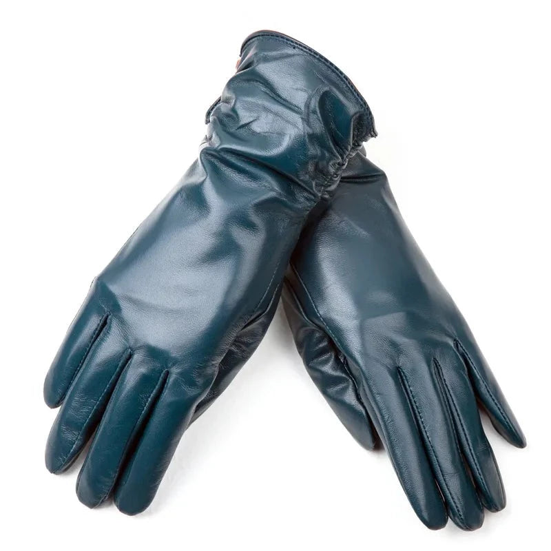 Women's Classy Leather Gloves blue
