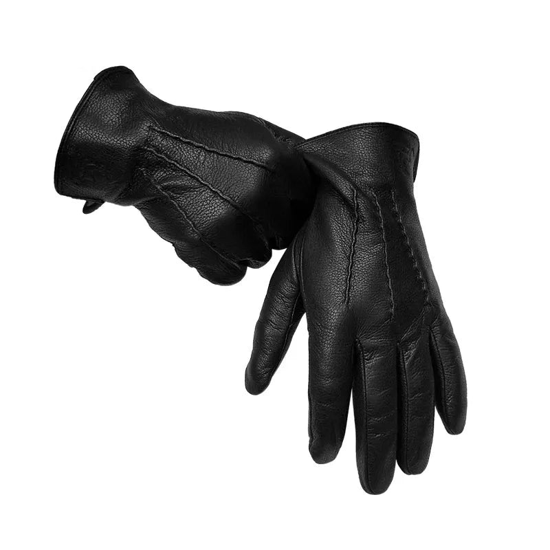 Black Leather and Wool Gloves gripping