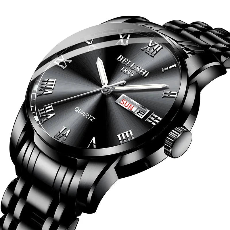 Men's Stainless Steel Business Watch black and silver