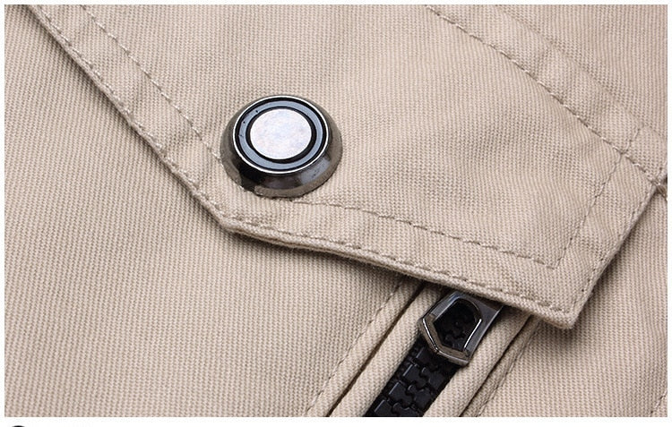 Men's Waterproof Winter Bomber Jacket front pockets in khaki