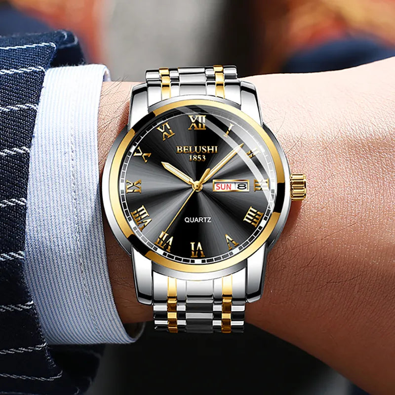 Men's Stainless Steel Business Watch on wrist