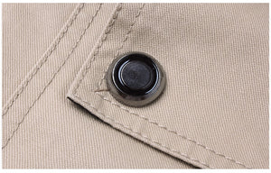 Men's Waterproof Winter Bomber Jacket button close up khaki material